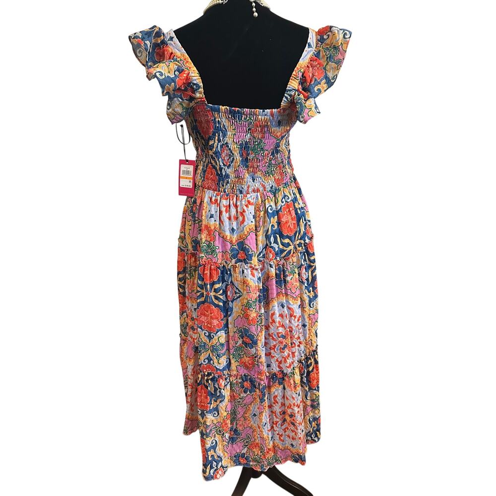 Vince Camuto Dress Floral Smocked Tiered Ruffle Maxi Multicolor S - Picture 4 of 10